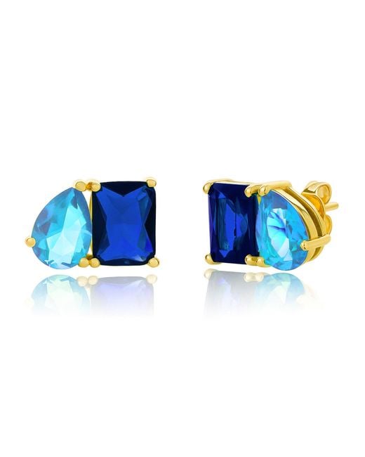 Amazon Essentials Blue 14k Gold-plated September Birthstone Two-toned Stud Earrings With Secure Pushbacks
