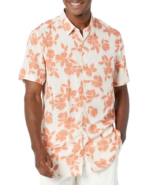 Guess Orange Short Sleeve Eco Rayon Shadow Box Shirt for men