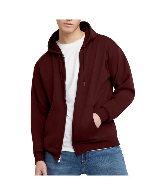 Hanes Red , Ecosmart Fleece Full Hoodie, Zip-up Hooded Sweatshirt For , Mulled Berry for men