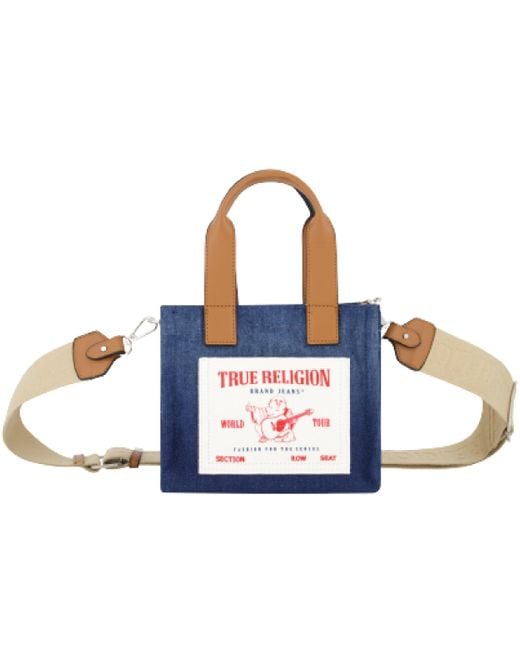True Religion Blue Tote, Mini Travel Shoulder Bag With Adjustable Strap, Navy Denim