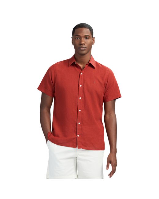 Izod Red Linen Button Down Short Sleeve Shirt for men
