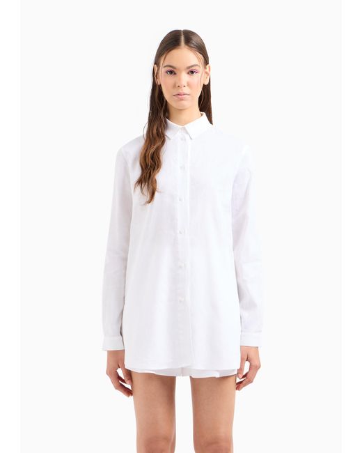 Emporio Armani White A | X Armani Exchange Long Sleeve Cotton Poplin Shirt