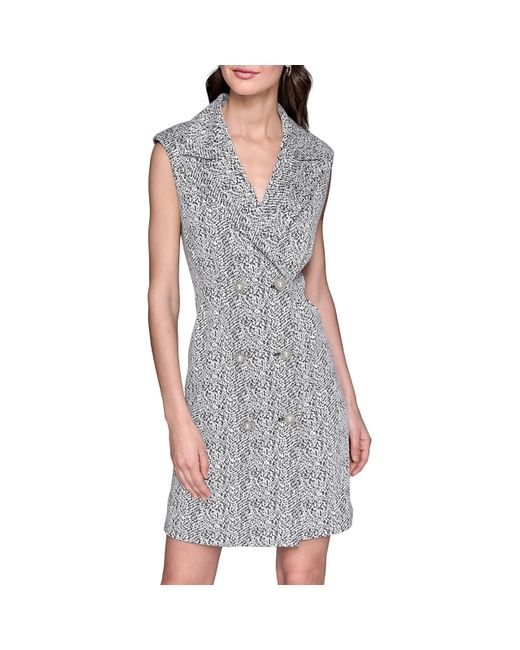 Karl Lagerfeld Gray Paris Abstract Jacquard Collared Sleeveless Jacket