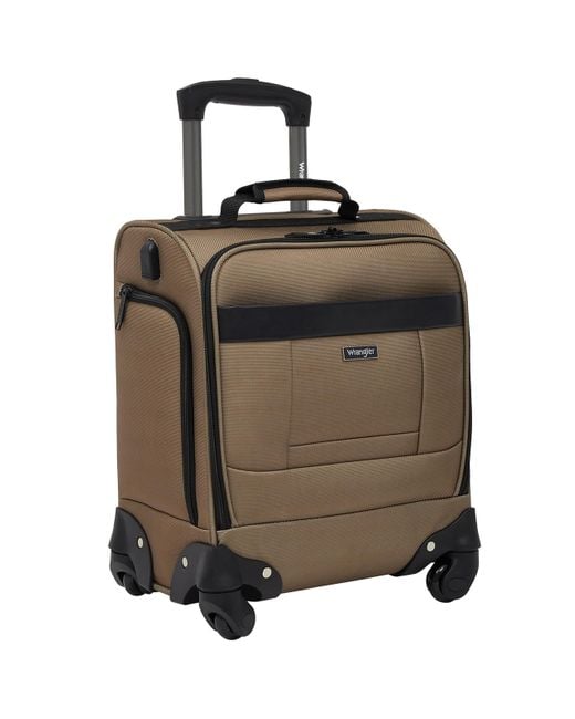 Wrangler Brown 15" 4-wheel Spinner Underseat Carry-on Luggage With Side Usb Port