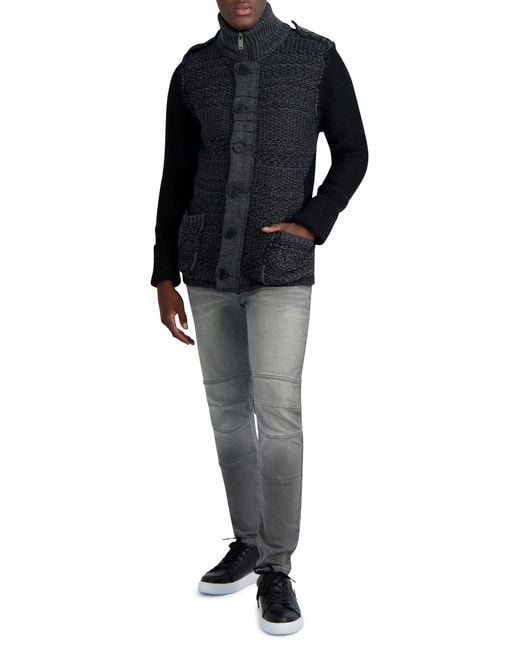 Karl Lagerfeld Black Paris Color Blocked Long Sleeve Cardigan for men