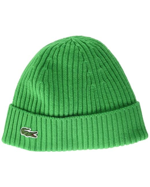 Lacoste Green Ribbed Wool Beanie for men