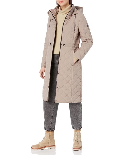 DKNY Women's Natural Everyday Outerwear Walker Long Quilt Jacket