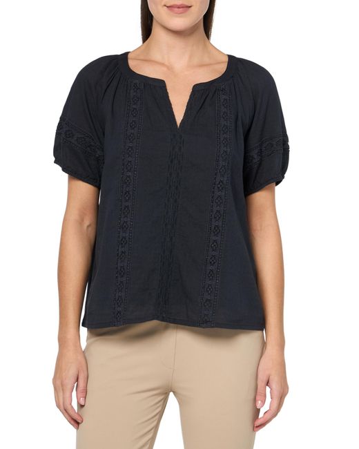 Lucky Brand Lace Inset Peasant Blouse Black