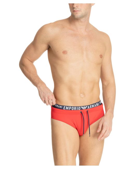 Emporio Armani Red Standard Logoband Swim Low Brief for men