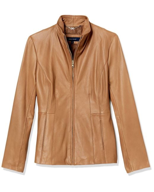 Cole Haan Brown Leather Wing Collared Jacket