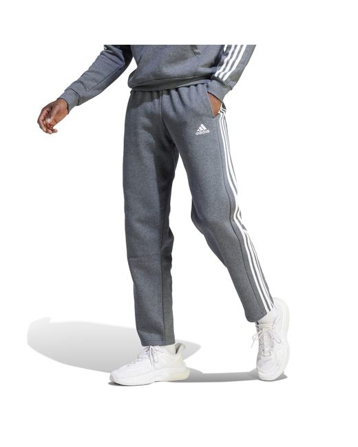 Adidas Blue Essentials Fleece Open Hem 3-stripes Pants for men