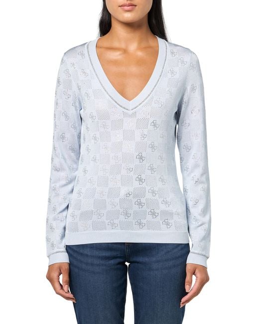 Guess Women's White Long Sleeve Rosie 4g V-neck Sweater