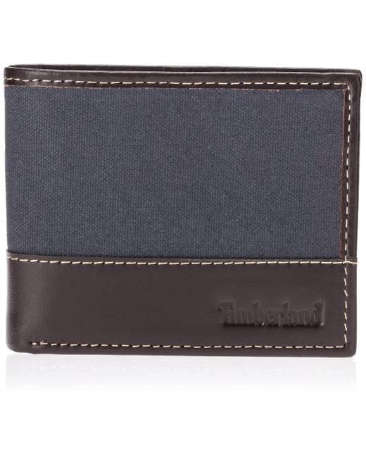 Timberland Gray Baseline Leather Canvas Wallet With Attached Flip Pocket for men