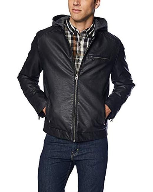 Lyst - Levi's Rugged Faux Leather Racer Jacket With Hood in Black for Men