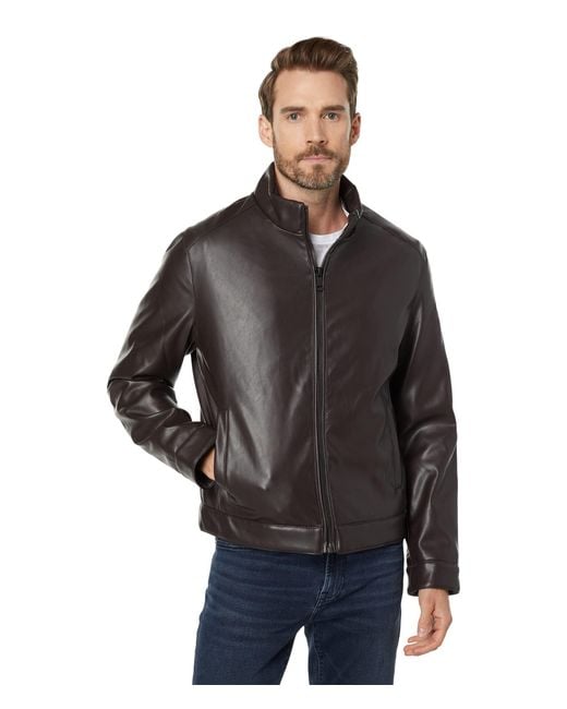 Cole Haan Signature Zip Front Faux Leather Moto Jacket in Gray for Men Lyst