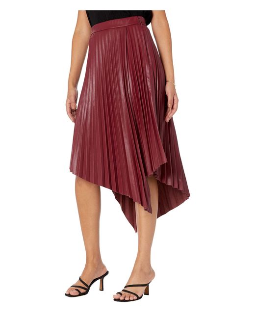 BCBGMAXAZRIA Red Fit And Flare Asymmetrical Pleat Skirt