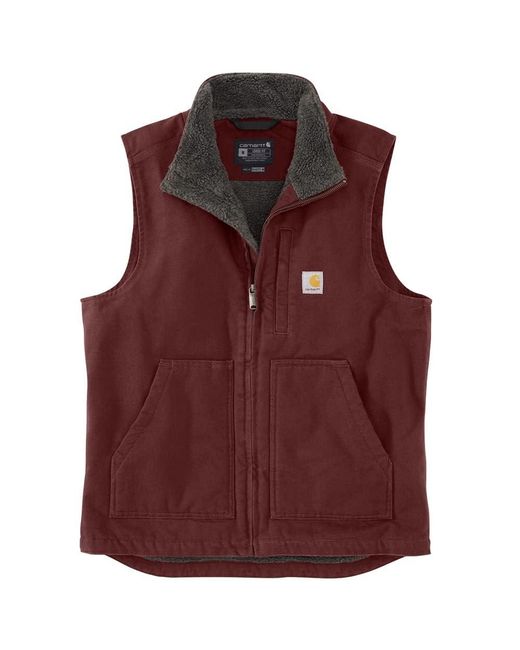 Carhartt Red Big Loose Fit Washed Duck Sherpa-lined Mock-neck Vest for men