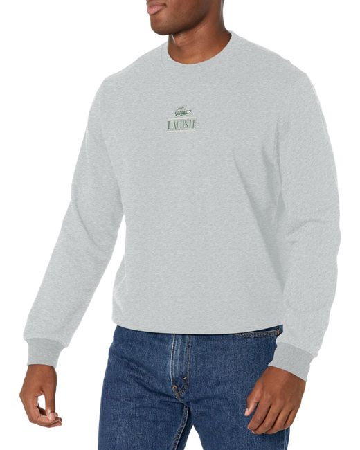 Lacoste Gray Minimal Croc Crew Neck Sweatshirt for men
