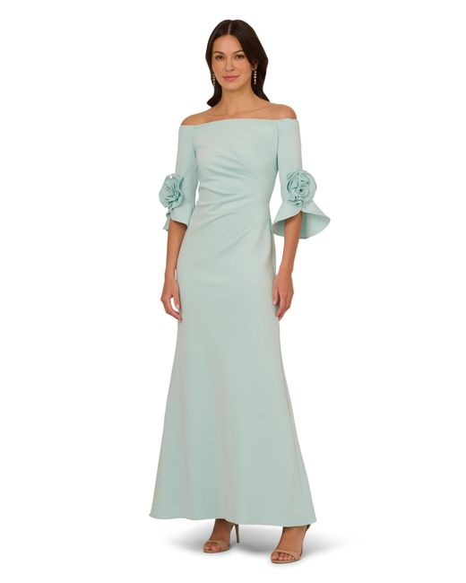 Adrianna Papell Women's Green Rosette Scuba Crepe Gown