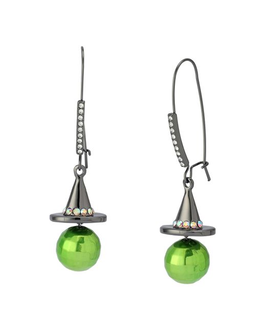 Betsey Johnson Green Witch Hat Disco Ball Dangle Earrings