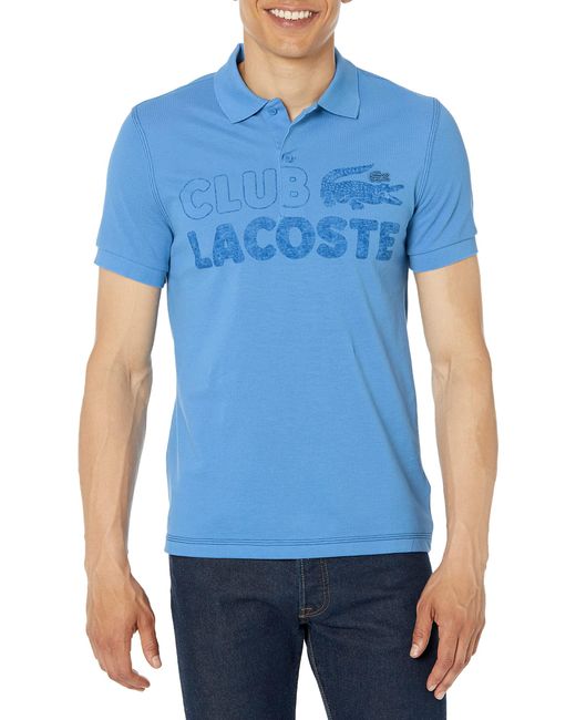 Lacoste Blue Contemporary Collection's Short Sleeve Regular Fit Graphic Petit Pique Polo Shirt for men