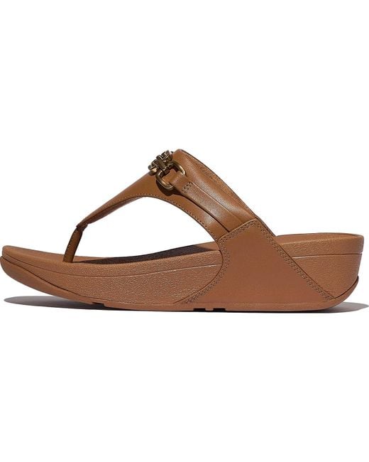 Fitflop Brown Lulu Square-chain Leather Toe-post Sandals Wedge
