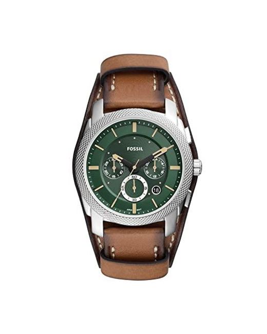 Fossil Machine Quartz Stainless Steel And Leather Chronograph Watch in  Green for Men | Lyst