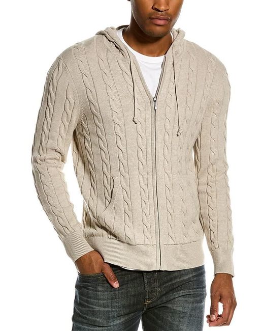 Brooks Brothers Natural Cotton Cable Knit Full Zip Hoodie Sweater for men