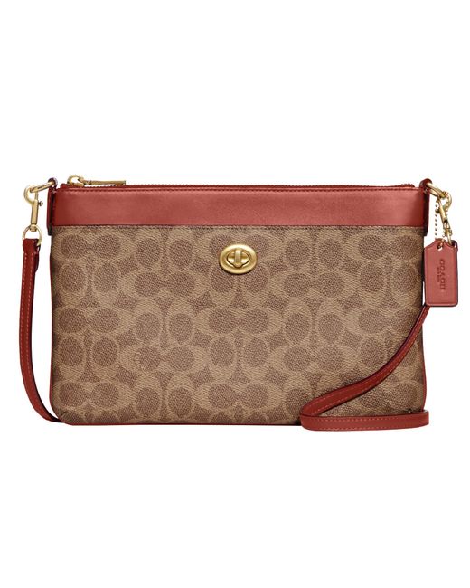 COACH Brown Coated Canvas Signature Polly Crossbody