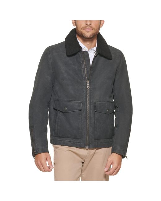 Tommy Hilfiger Gray Faux Leather Moto With Sherpa Collar for men