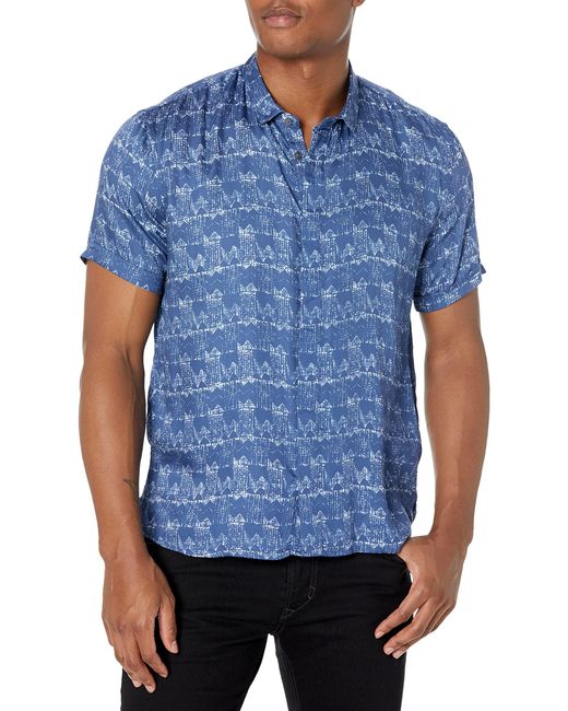 John Varvatos Blue Loren Short Sleeve Sport Shirt for men