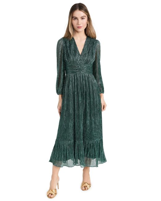 Shoshanna Green Clara Crinkle Chiffon Midi Dress
