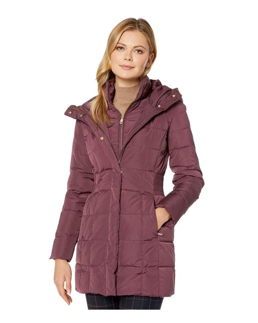 Cole Haan Red Taffeta Down Coat With Bib Front And Dramatic Hood