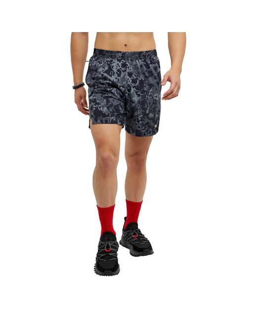 Champion Blue Mvp, Gym, Lightweight Athletic, Training Shorts, 7", Crater Camo Black C Patch Logo for men