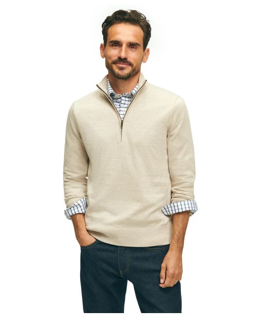 Brooks Brothers Natural Regular Fit Supima Cotton Long Sleeve Half-zip Sweater for men