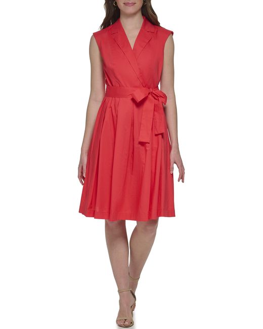 Tommy Hilfiger Red Sleeveless Knee-length Fit And Flare Cotton