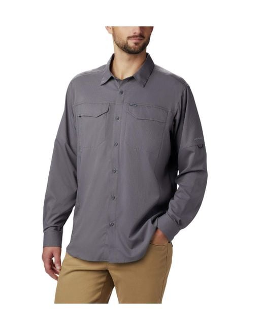 Columbia Gray Big And Tall Silver Ridge Lite Long Sleeve Shirt City Grey 4x for men