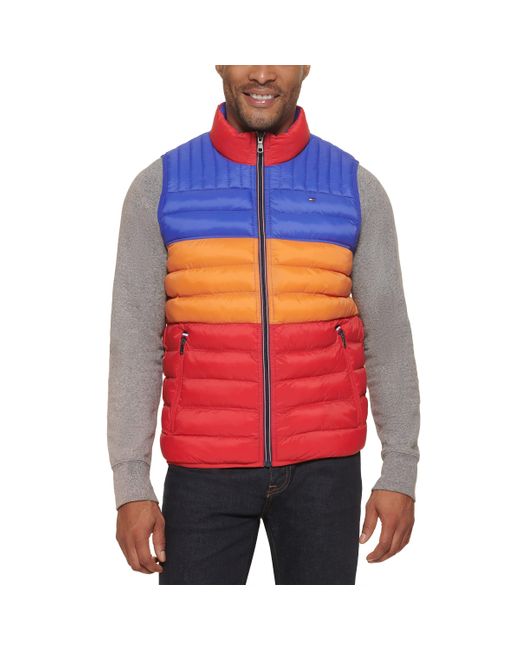Tommy Hilfiger Orange Lightweight Ultra Loft Quilted Puffer Vest for men