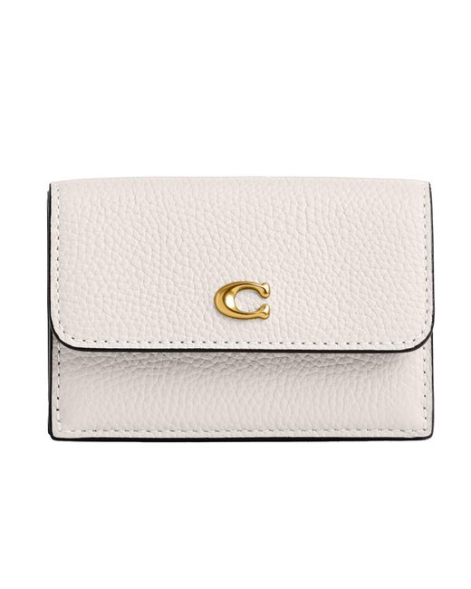 COACH Natural Polished Pebble Leather Essential Mini Trifold Wallet