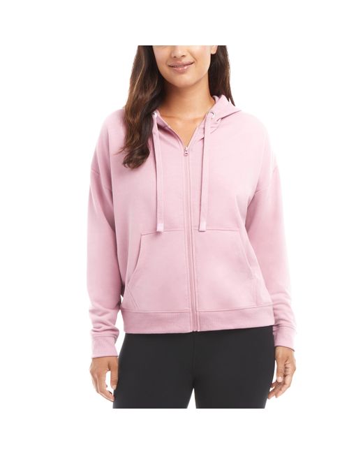 Danskin Pink Zip Front Hoodie With Ruched Back