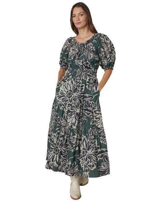 Velvet By Graham & Spencer Black Raya Printed Silk Cotton Voile Ankle Length Dress