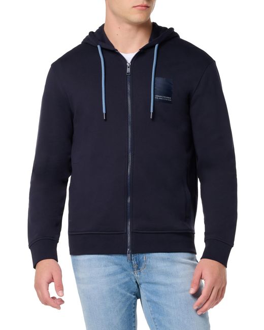 Emporio Armani Blue A | X Armani Exchange Milano Edition Full Zip Hoodie With Logo Patch for men