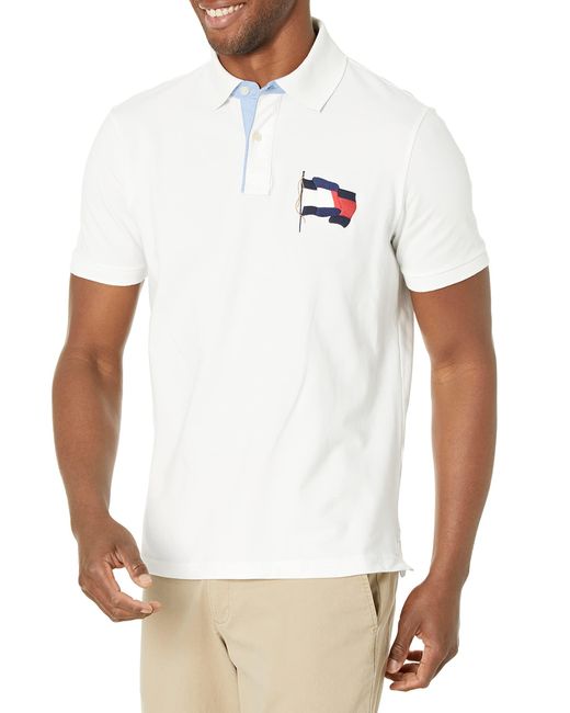 Tommy Hilfiger Short Sleeve Cotton Flag Graphic Polo Shirt In Custom Fit in  White for Men | Lyst