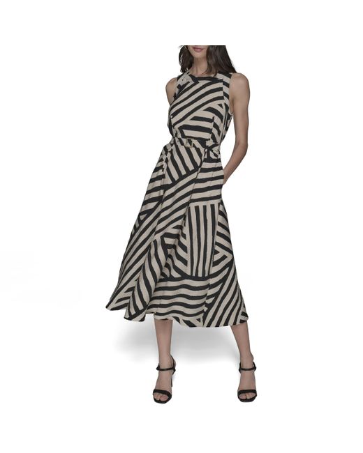 Karl Lagerfeld Black Paris Lined Belted Sleeveless Midi Dress
