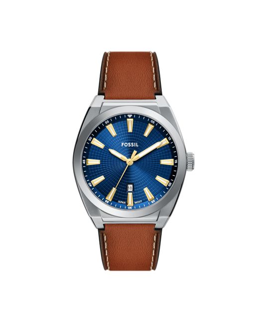 Fossil Blue Everett Three-hand Date Brown Leather Watch for men