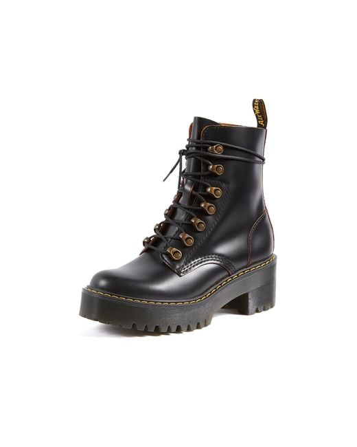 Dr. Martens Black Leona Vintage Smooth Leather Heeled Boots