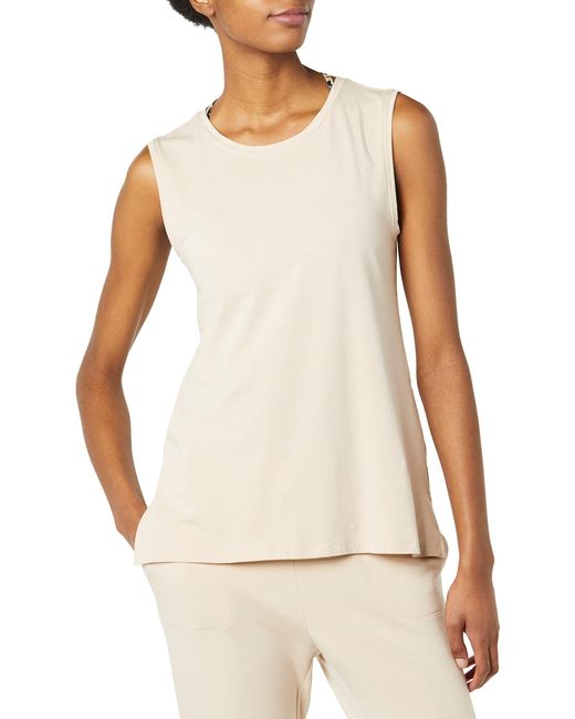 Amazon Essentials White Soft Cotton Standard-fit Full-coverage Sleeveless Yoga Tank