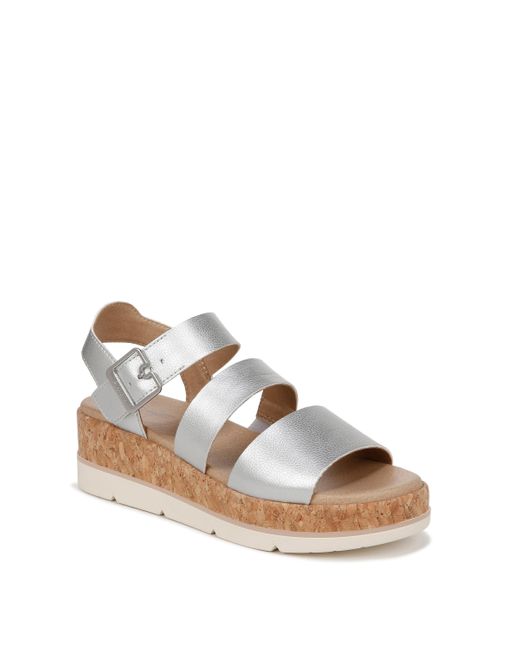 Dr. Scholls Brown Dr. Scholl's S Once Twice Espadrille Platform Wedge Sandal Silver Metallic/cork 6.5 M