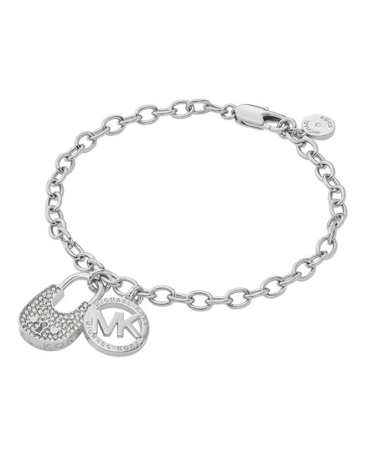 Michael Kors Metallic Brass And Pavé Crystal Mk Logo Chain Bracelet For