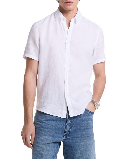 Michael Kors White Short Sleeve Linen Shirt for men